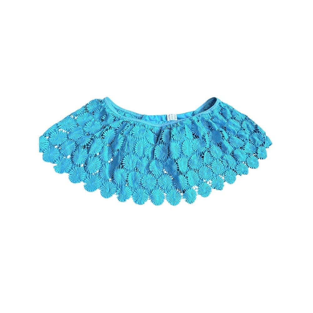 Trina Turk Bardot Daisy Bikini Top Turquoise Blue Floral Crochet Small NWT